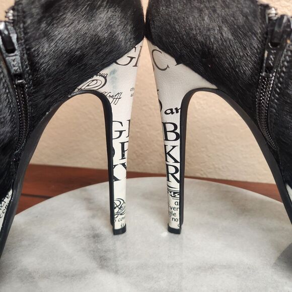 Shoes Of Prey Heels Womens 37 Black White Newspaper Custom Stiletto Platform - Picture 12 of 15